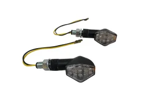 Turn Signal Set Hexagon LED, Short Stem - Black - Highway Hawk H68-9271