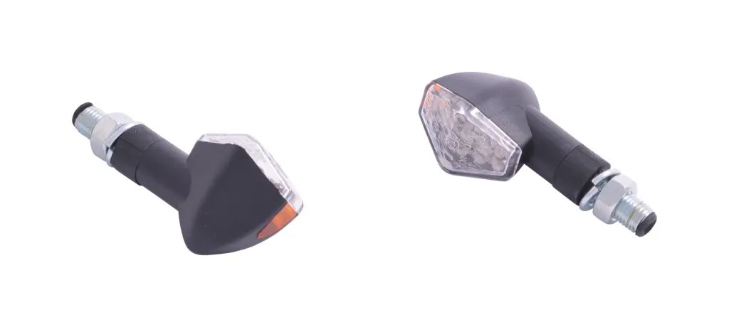 Turn Signal Set Hexagon LED, Short Stem - Black - Highway Hawk H68-9271