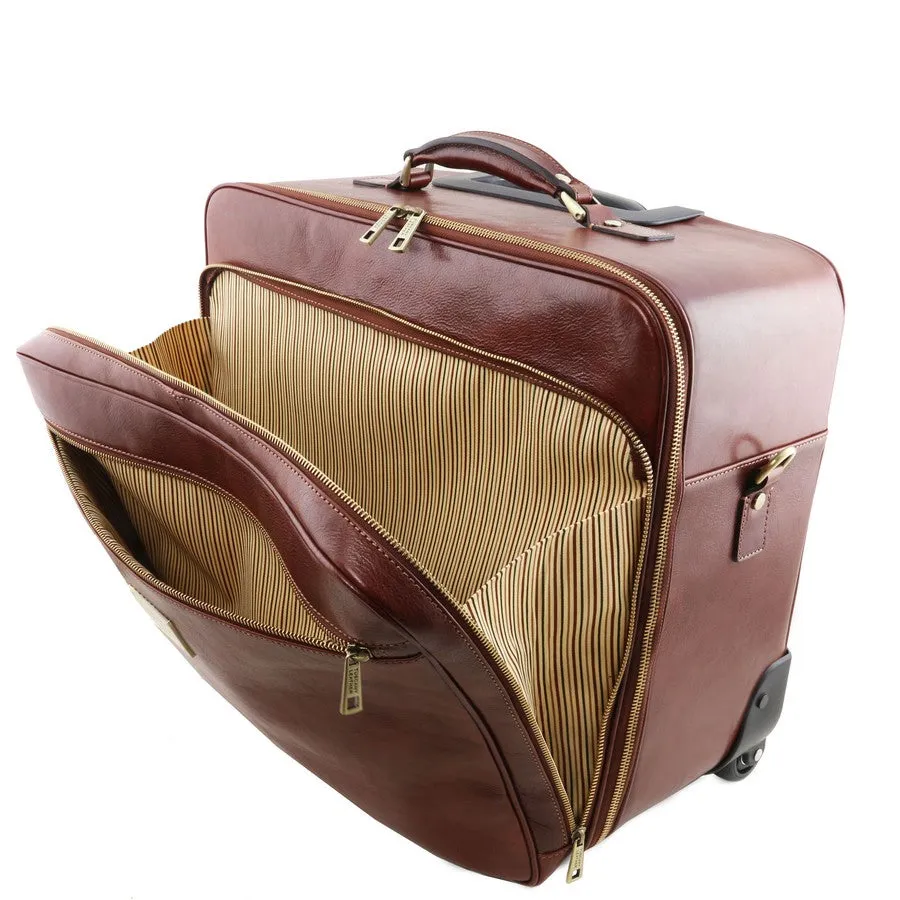 Varsavia Leather Pilot Case With Wheels