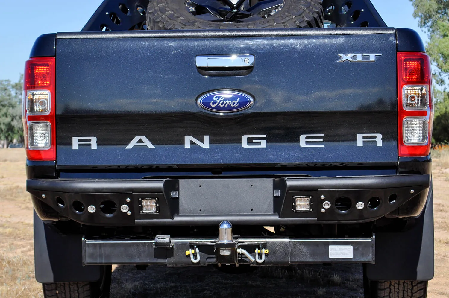 Venom Rear Bumper w/ Dually lights w/ back up sensor cut outs in Hammer Black w/ Satin Black Panels - 2011-2017 Ford Ranger T6