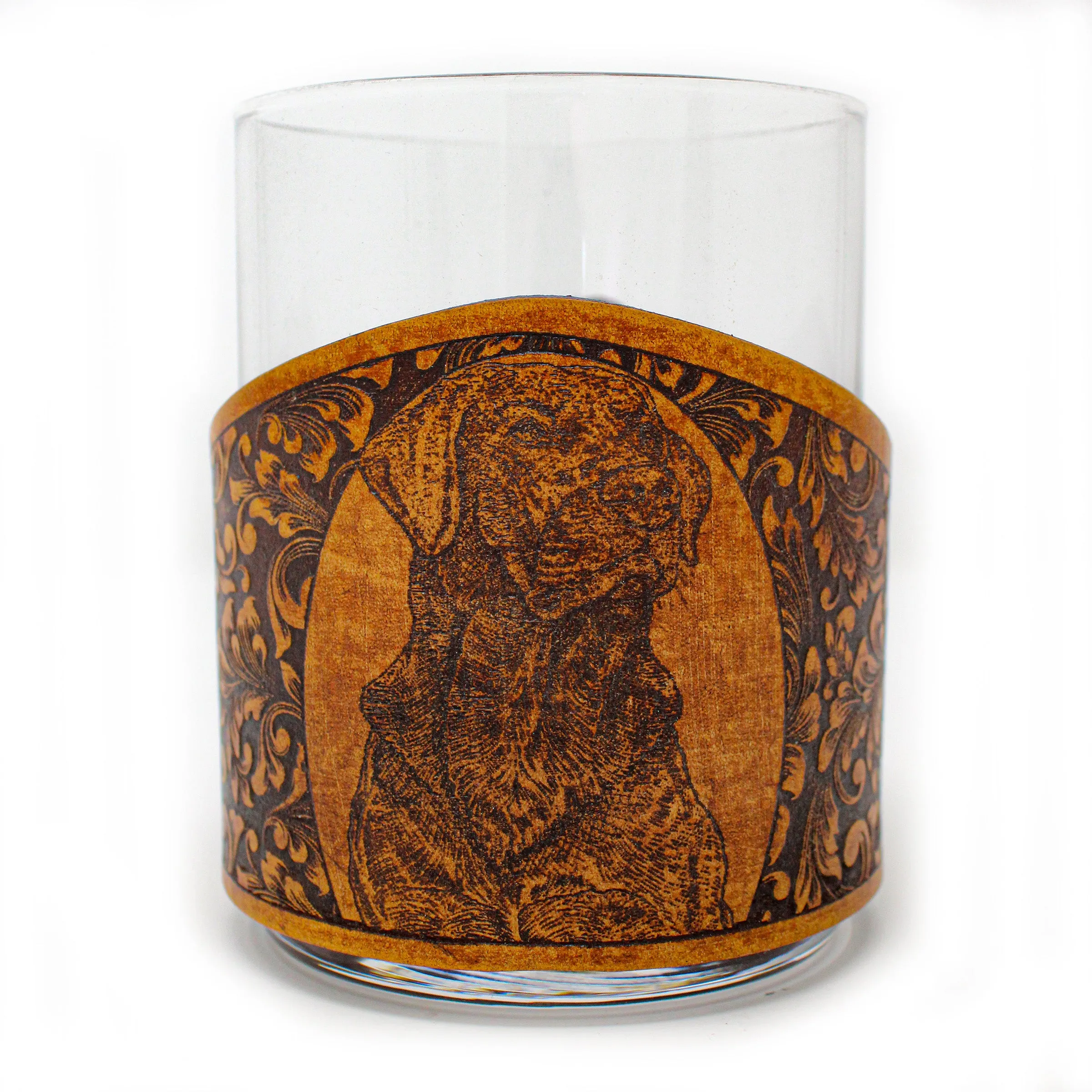 Whiskey Glass Leather Wrap - Duck Hunt Bird Dog Rocks Glass Set