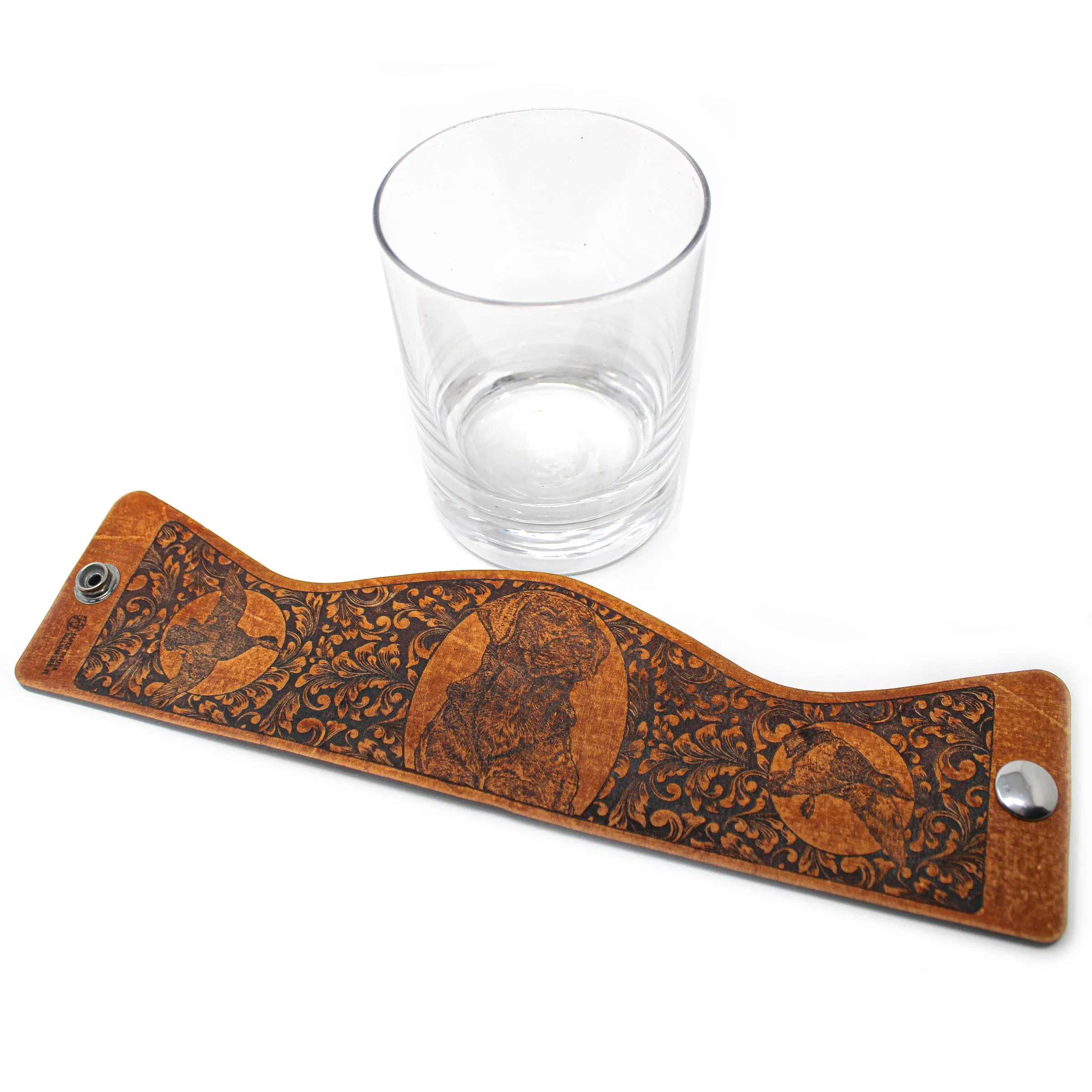 Whiskey Glass Leather Wrap - Duck Hunt Bird Dog Rocks Glass Set