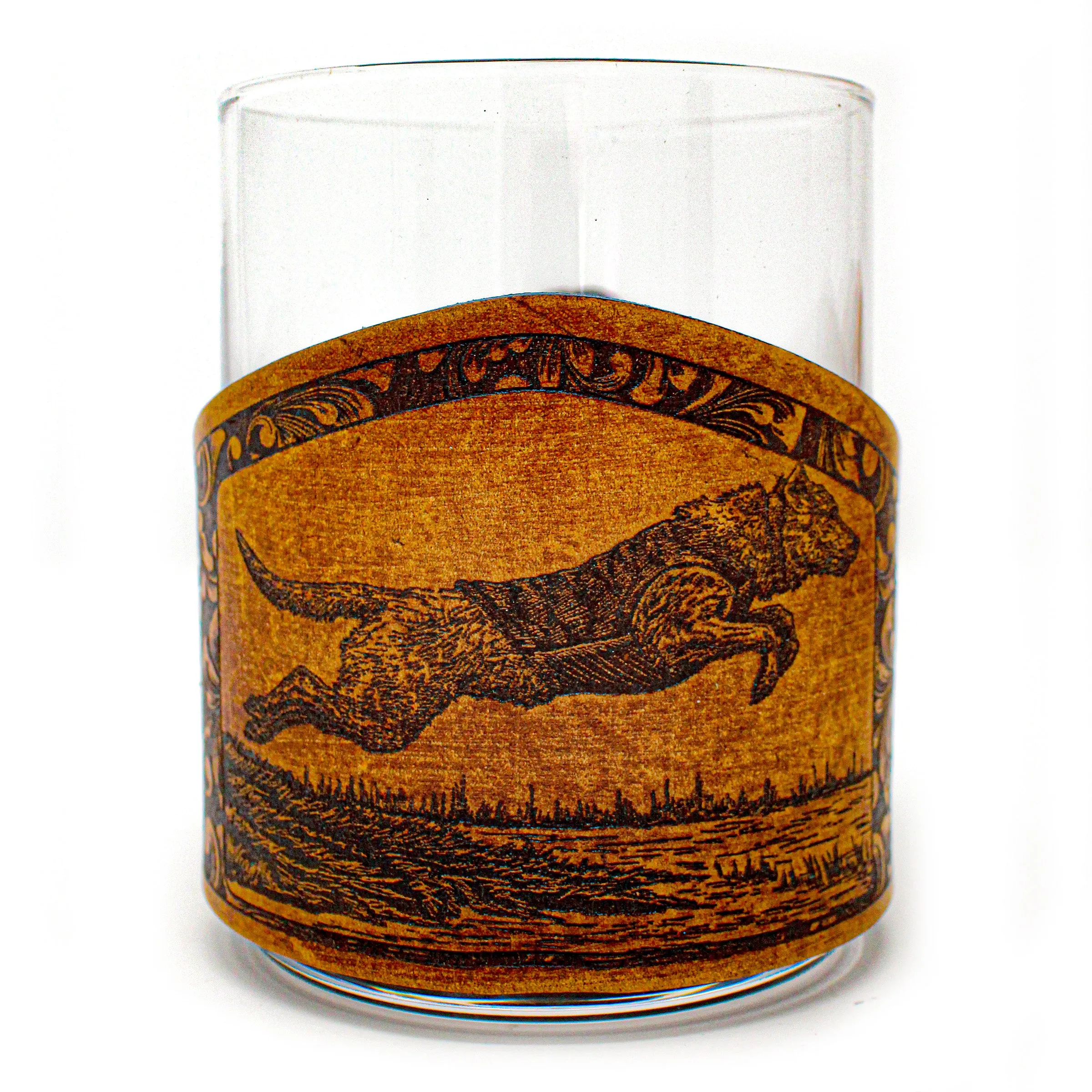 Whiskey Glass Leather Wrap - Duck Hunt Bird Dog Rocks Glass Set