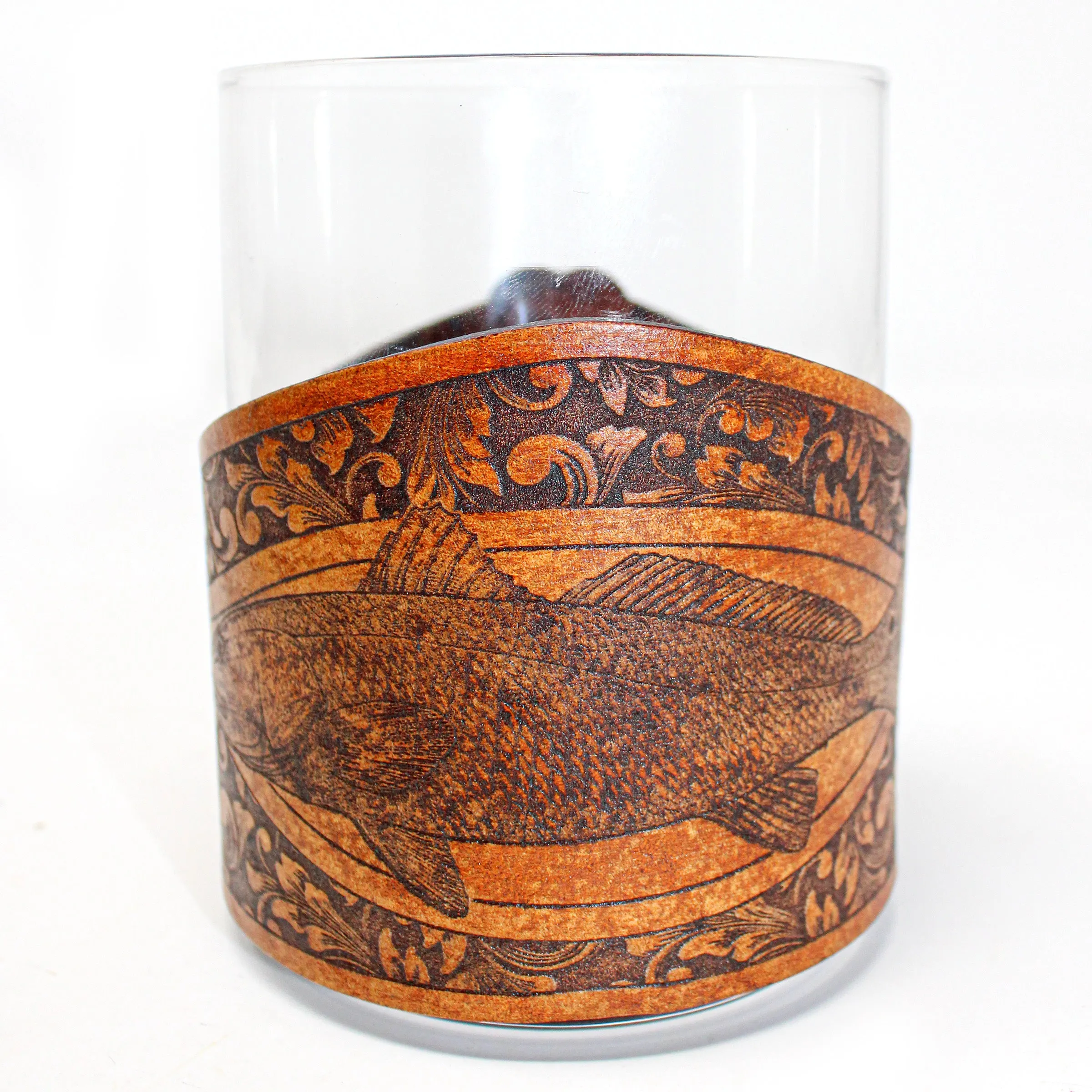 Whiskey Glass Leather Wrap - SC Style Redfish Rocks Glass