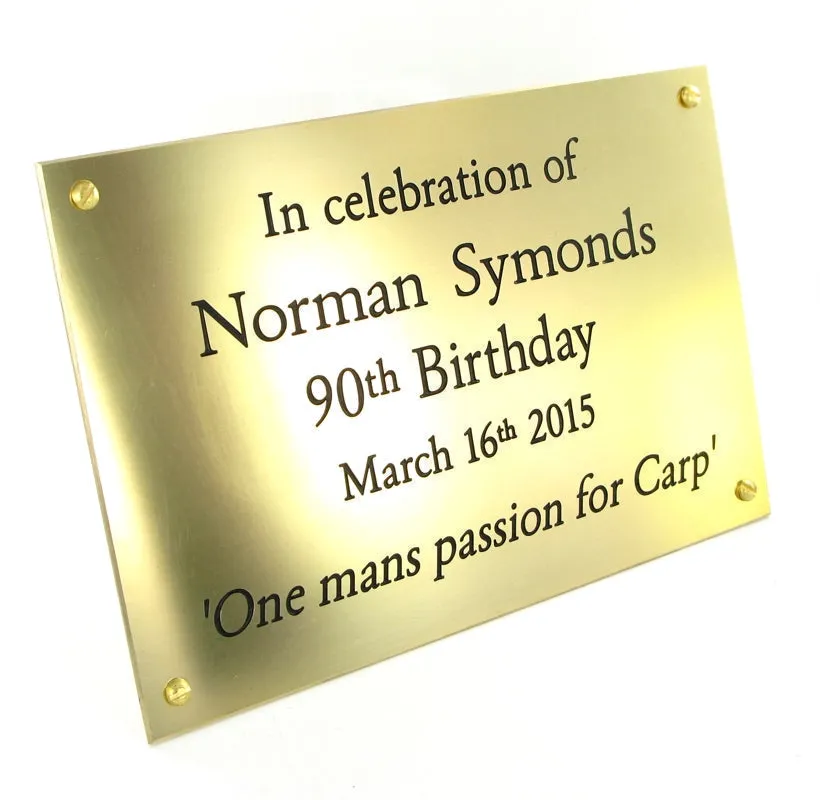 Wood Plaque with 12" x 9" Polished Brass Plate