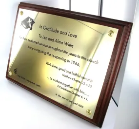 Wood Plaque with 8" x 6" Polished Brass Plate