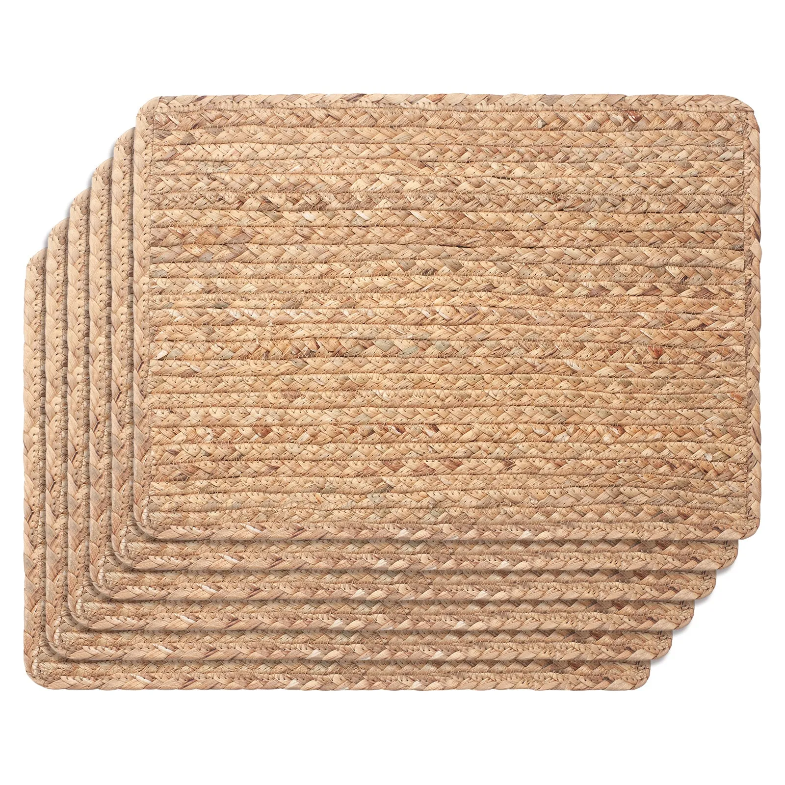 Woven Placemats Set of 6, 17" x 12" Rattan Table Mats, Natural Water Hyacinth Chargers for Dinner Plates, Wicker Placemats for Dining Table, Home, Wedding