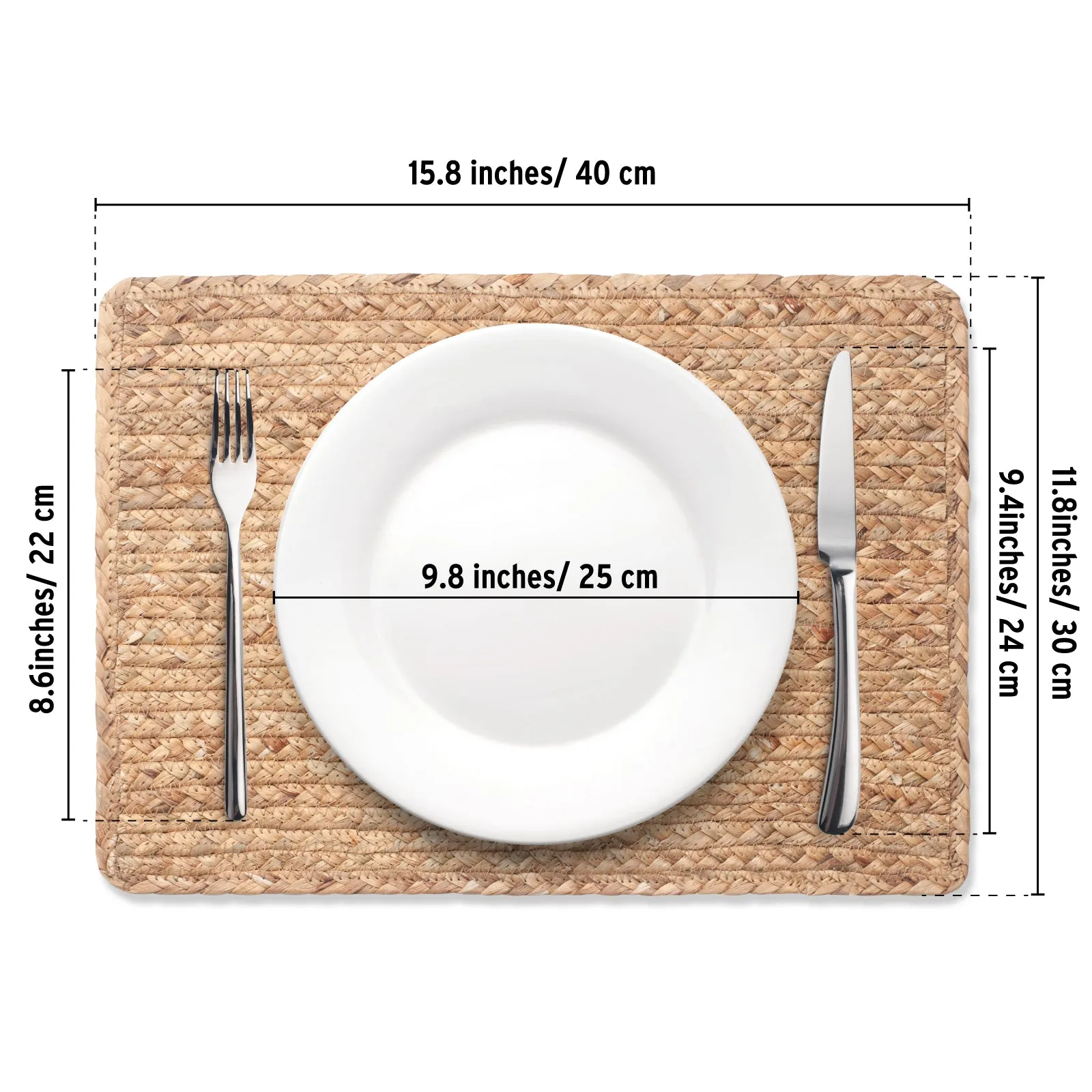 Woven Placemats Set of 6, 17" x 12" Rattan Table Mats, Natural Water Hyacinth Chargers for Dinner Plates, Wicker Placemats for Dining Table, Home, Wedding