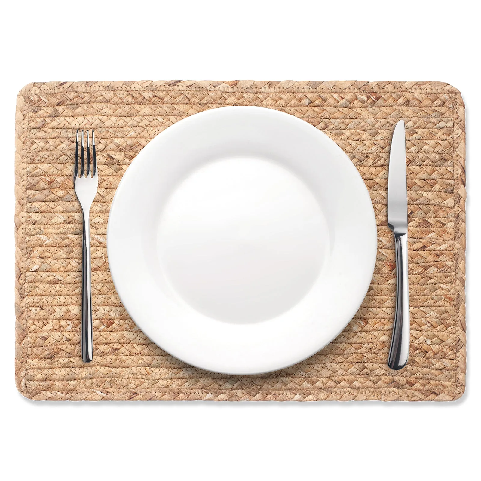 Woven Placemats Set of 6, 17" x 12" Rattan Table Mats, Natural Water Hyacinth Chargers for Dinner Plates, Wicker Placemats for Dining Table, Home, Wedding