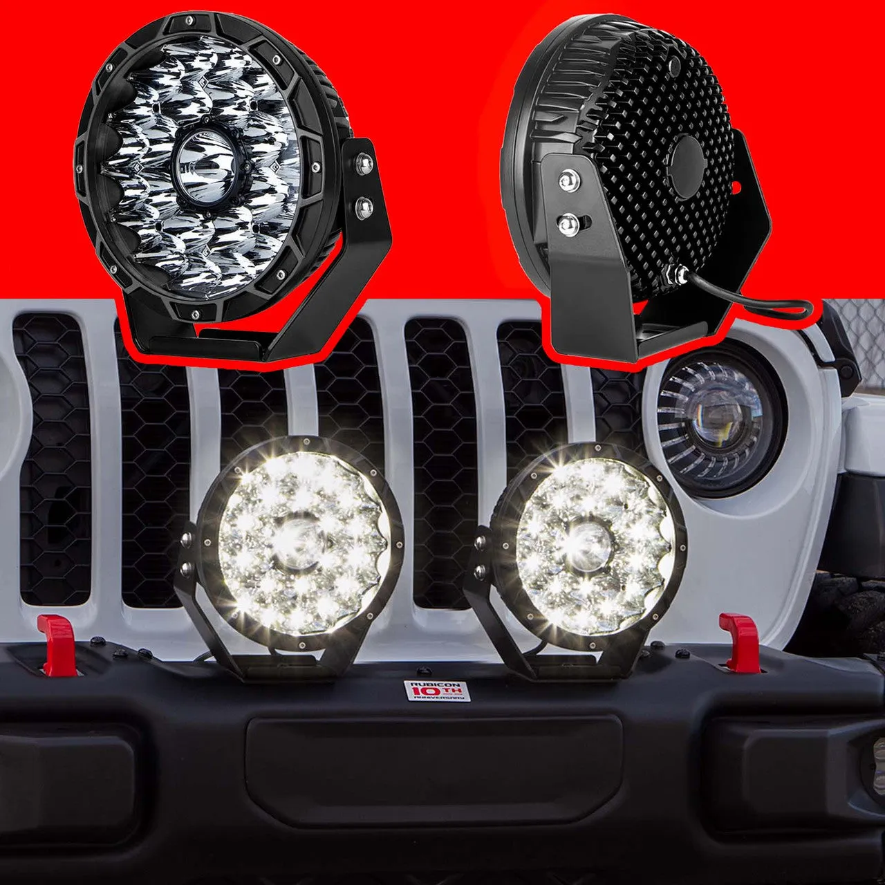 XKGlow 2pc Combo Beam Offroad Round Work Light Kit - 110 Watts 9 Inches