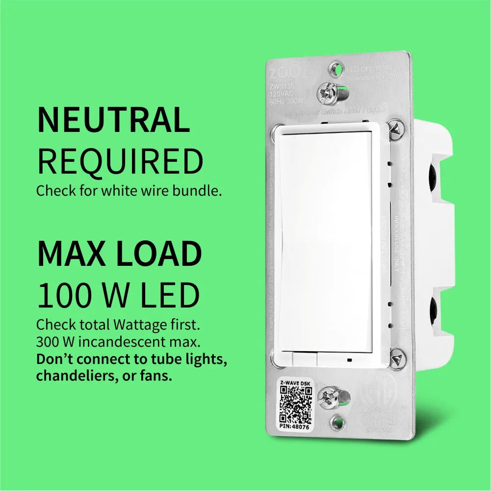 Zooz 800 Series Z-Wave Long Range S2 Dimmer Switch ZEN77 800LR