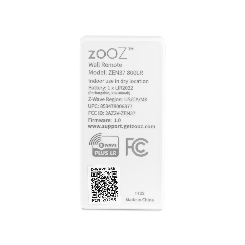 Zooz 800 Series Z-Wave Long Range Wall Remote ZEN37 800LR (Battery Powered)